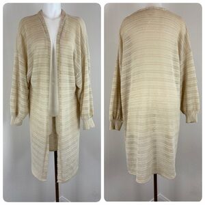 Anthropologie Cream Longline Textured Open Knit Duster Cardigan